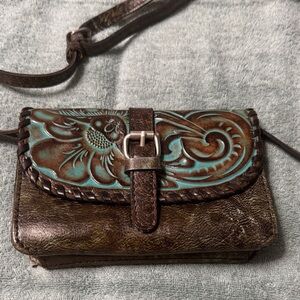 Patricia Nash Brown and Teal Floral Crossbody Bag